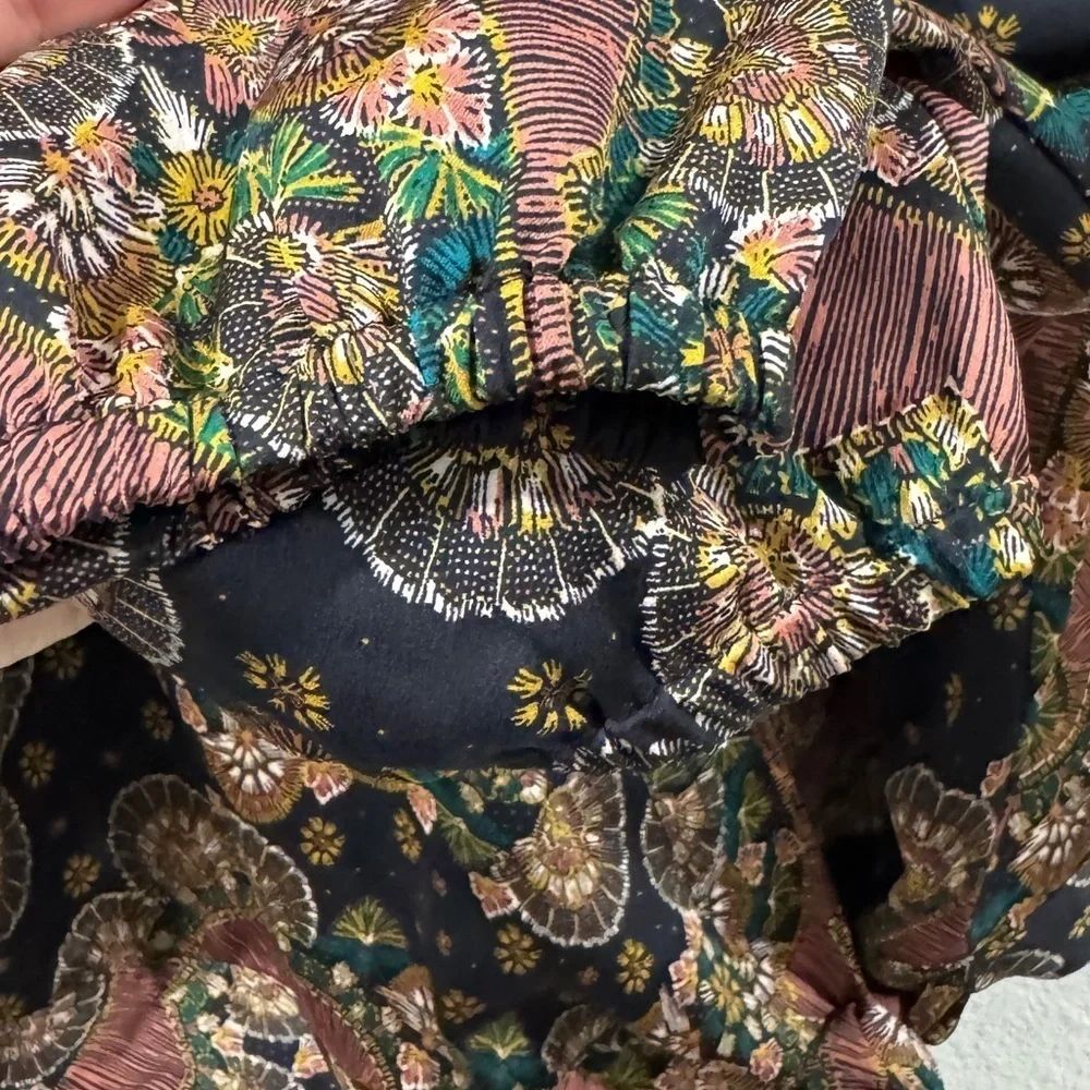 J.Crew Point Sur Satin Crepe Paisley Floral Wrap Tie Black Blouse Top Size XS